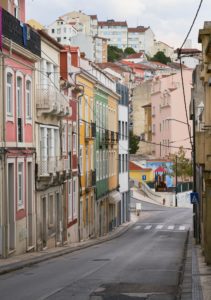 multicoloured buildings, hillside, Coimbra, Portugal multicoloured buildings, hillside, Coimbra, Portugal