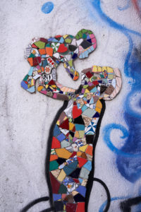 mosaic, man with child, Coimbra, Portugal mosaic, man with child, Coimbra, Portugal