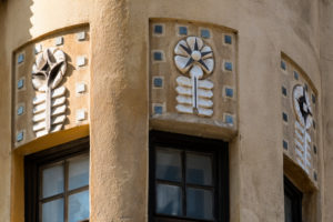 Helsinki, Art Nouveau architecture in the Eira district, Kointähti House, Pietarinkatu, bay window, detail