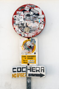 Granada (Spain), Albaicin district, pasted traffic sign Granada (Spain), Albaicin district, pasted traffic sign