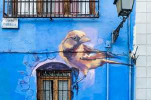 Spanien, Granada, Realejo, Streetart des Künstlers Raul Ruiz, Vogel Spanien, Granada, Realejo, Streetart des Künstlers Raul Ruiz, Vogel