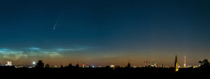 Comet "Neowise" (C / 2020 F3) and glowing night clouds (NLC) over Berlin, panorama Comet "Neowise" (C / 2020 F3) and glowing night clouds (NLC) over Berlin, panorama