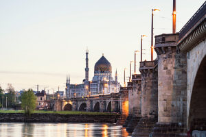 Dresden,  Yenidze,  former cigarette factory,  Marienbrücke,  evening light