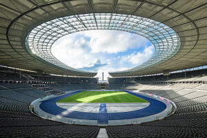 Olympiastadion Berlin, visual axis from the main entrance to the bell tower