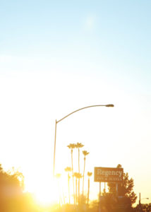 Sundown, sunrise, back light, street, palms, urban lives Sundown, sunrise, back light, street, palms, urban lives