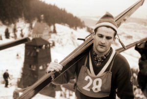 GDR ski jumping idol Helmut Recknagel on the ski jump in Oberwiesenthal am Fichtelberg, won the four-hill tour three times GDR ski jumping idol Helmut Recknagel on the ski jump in Oberwiesenthal am Fichtelberg, won the four-hill tour three times