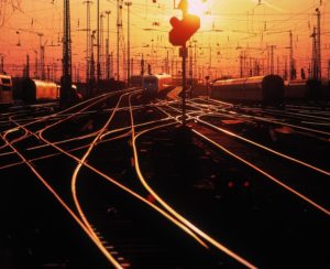 Germany, Hessen, Frankfurt on Main, central station, railway track, sunset, Germany, Hessen, Frankfurt on Main, central station, railway track, sunset,