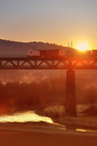 River, bridge, freight train, sunset, River, bridge, freight train, sunset,
