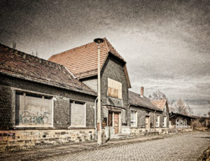 Station building, street side, degenerate, ailing, slated, digitally processed, ghost train, RailArt Station building, street side, degenerate, ailing, slated, digitally processed, ghost train, RailArt