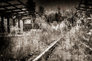 Signals, tracks, overgrown, scrub, wild, platform, digitally processed, backlight, Color Key, RailArt Signals, tracks, overgrown, scrub, wild, platform, digitally processed, backlight, Color Key, RailArt