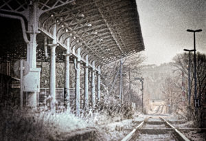Track, platform, signal, scrub, wild, digitally edited, RailArt Track, platform, signal, scrub, wild, digitally edited, RailArt