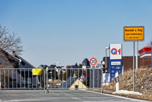 Germany, Thuringia, Ilmkreis, Großbreitenbach, Neustadt / Rnstg, town sign, blocking sign, road block Germany, Thuringia, Ilmkreis, Großbreitenbach, Neustadt / Rnstg, town sign, blocking sign, road block