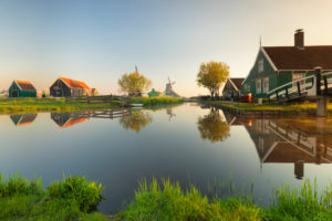Zaanse Schans open air museum at sunrise, Zaandam, North Holland, Netherlands Zaanse Schans open air museum at sunrise, Zaandam, North Holland, Netherlands