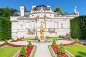 West parterre in the palace gardens with Linderhof Palace, Upper Bavaria, Bavaria, Germany West parterre in the palace gardens with Linderhof Palace, Upper Bavaria, Bavaria, Germany