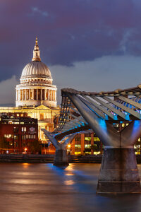 Millennium Bridge on the Thames and St Paul's Cathedral, London, England, Great Britain