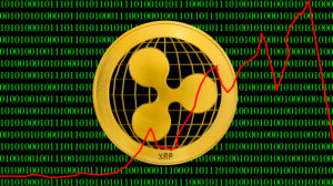 Symbolic image digital currency, golden coin ripple Symbolic image digital currency, golden coin ripple