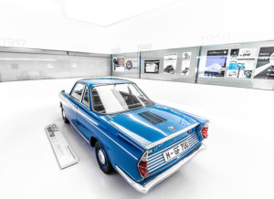 Old BMW in a white big room, three-dimensional, big perspective Old BMW in a white big room, three-dimensional, big perspective