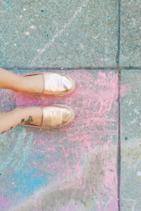 coloured sidewalk chalk, feet with summery sandals coloured sidewalk chalk, feet with summery sandals