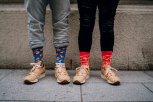 Couple with colorful socks, detail Couple with colorful socks, detail