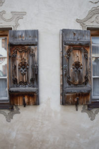 Old shutters in Upper Bavaria, Garmisch-Partenkirchen, Werdenfelser Land, Bavaria, Germany Old shutters in Upper Bavaria, Garmisch-Partenkirchen, Werdenfelser Land, Bavaria, Germany