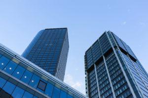 Europe, Germany, Hessia, Frankfurt, view from below on the Main Tower and the Eurotheum tower Europe, Germany, Hessia, Frankfurt, view from below on the Main Tower and the Eurotheum tower