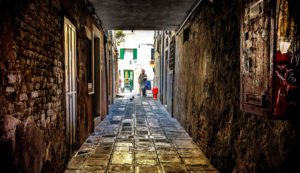 Narrow lane in Old Town, Venice, Veneto, Italy Narrow lane in Old Town, Venice, Veneto, Italy