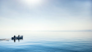 Fishing boat on Lake Garda, province Brescia, Lombardy, Italy, Platanus acerifolia Fishing boat on Lake Garda, province Brescia, Lombardy, Italy, Platanus acerifolia
