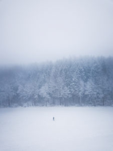 Germany, Saxony, Ore Mountains, Dittersdorfer Höhe, lonely walker in winter landscape Germany, Saxony, Ore Mountains, Dittersdorfer Höhe, lonely walker in winter landscape