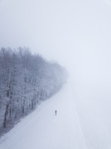 Germany, Saxony, Ore Mountains, Dittersdorfer Höhe, lonely walker in winter landscape Germany, Saxony, Ore Mountains, Dittersdorfer Höhe, lonely walker in winter landscape