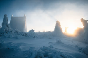 Germany, Saxony, Ore Mountains, Fichtelberg in winter at sunrise Germany, Saxony, Ore Mountains, Fichtelberg in winter at sunrise