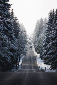 Germany, Saxony, Ore Mountains, country road in winter Germany, Saxony, Ore Mountains, country road in winter
