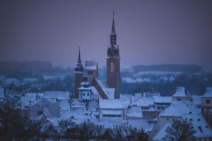 Germany, Saxony, Ore Mountains, Freiberg, city view in winter Germany, Saxony, Ore Mountains, Freiberg, city view in winter