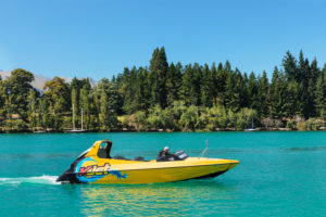 Speedboat on Lake Wakatipu, Queenstown, Otago, South Island, New Zealand, Oceania Speedboat on Lake Wakatipu, Queenstown, Otago, South Island, New Zealand, Oceania