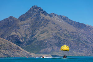 Parasailing on Lake Wakatipu, Queenstown, Otago, South Island, New Zealand, Oceania Parasailing on Lake Wakatipu, Queenstown, Otago, South Island, New Zealand, Oceania