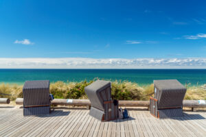 View from the promenade to the North Sea, Wenningstedt, Sylt Island, Schleswig-Holstein, Germany