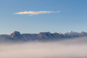 View from Murnau to Hohe Kiste (1922m) and Krottenkopf (2986m) in Estergebirge, Upper Bavaria, Germany