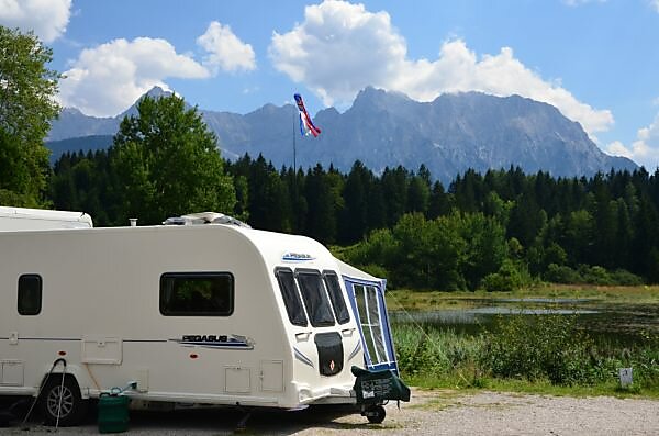 Bildagentur | mauritius images | Germany, Bavaria, Isar valley, Krn, alp  caravan park, camping site,