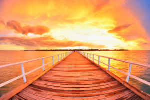 Wooden Jetty at Sunset, Urangan Pier, Hervey Bay, Queensland, Australia Wooden Jetty at Sunset, Urangan Pier, Hervey Bay, Queensland, Australia