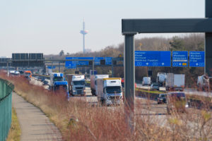 Autobahn, A5, television tower, Frankfurt am Main, Hessen, Germany Autobahn, A5, television tower, Frankfurt am Main, Hessen, Germany