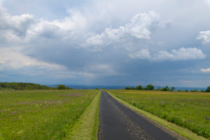 Road, thunderstorm, spring, Koppelhutweg, Hausen, Lange Rhön, Rhön, Bavaria, Germany Road, thunderstorm, spring, Koppelhutweg, Hausen, Lange Rhön, Rhön, Bavaria, Germany