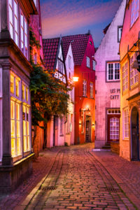 Historic Schnoor district in Bremen, Germany at night Historic Schnoor district in Bremen, Germany at night