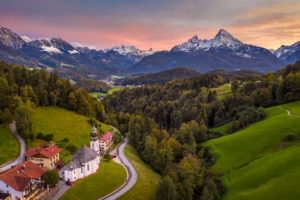 Maria Gern chapel near Berchtesgaden with Watzmann mountain in autumn, Bavaria, Germany Maria Gern chapel near Berchtesgaden with Watzmann mountain in autumn, Bavaria, Germany