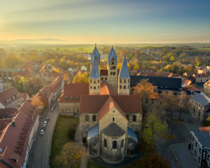 Aerial view of the Liebfrauenkirche in Halberstadt, Germany Aerial view of the Liebfrauenkirche in Halberstadt, Germany