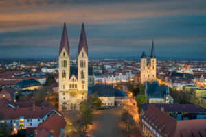 Old town of Halberstadt with its famous Gothic cathedral, Germany Old town of Halberstadt with its famous Gothic cathedral, Germany