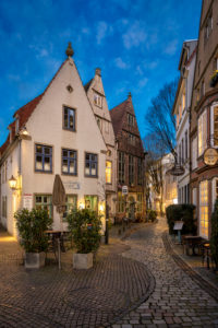 Historic Schnoor district in Bremen, Germany at night Historic Schnoor district in Bremen, Germany at night