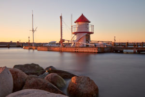 Germany, Schleswig - Holstein, Kiel, yacht harbour Mönkeberg, active lighthouse in 'Neukirchen' until 1969, today it is the office of the harbour master Germany, Schleswig - Holstein, Kiel, yacht harbour Mönkeberg, active lighthouse in 'Neukirchen' until 1969, today it is the office of the harbour master