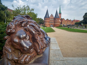 Germany, Schleswig-Holstein, Hanseatic Town of Lübeck, Holsten Gate, lion Germany, Schleswig-Holstein, Hanseatic Town of Lübeck, Holsten Gate, lion