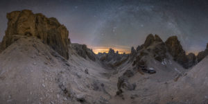 Winter milky way panorama at Grasleiten Pass in South Tyrol Winter milky way panorama at Grasleiten Pass in South Tyrol