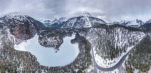 Winter drone panorama from the Blindsee at the Fernpass Winter drone panorama from the Blindsee at the Fernpass