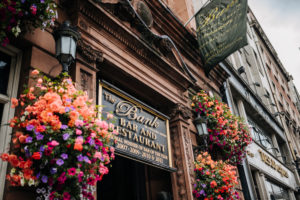 flowered entrance to The Bank restaurant, Temple Bar district, Dublin, Ireland flowered entrance to The Bank restaurant, Temple Bar district, Dublin, Ireland